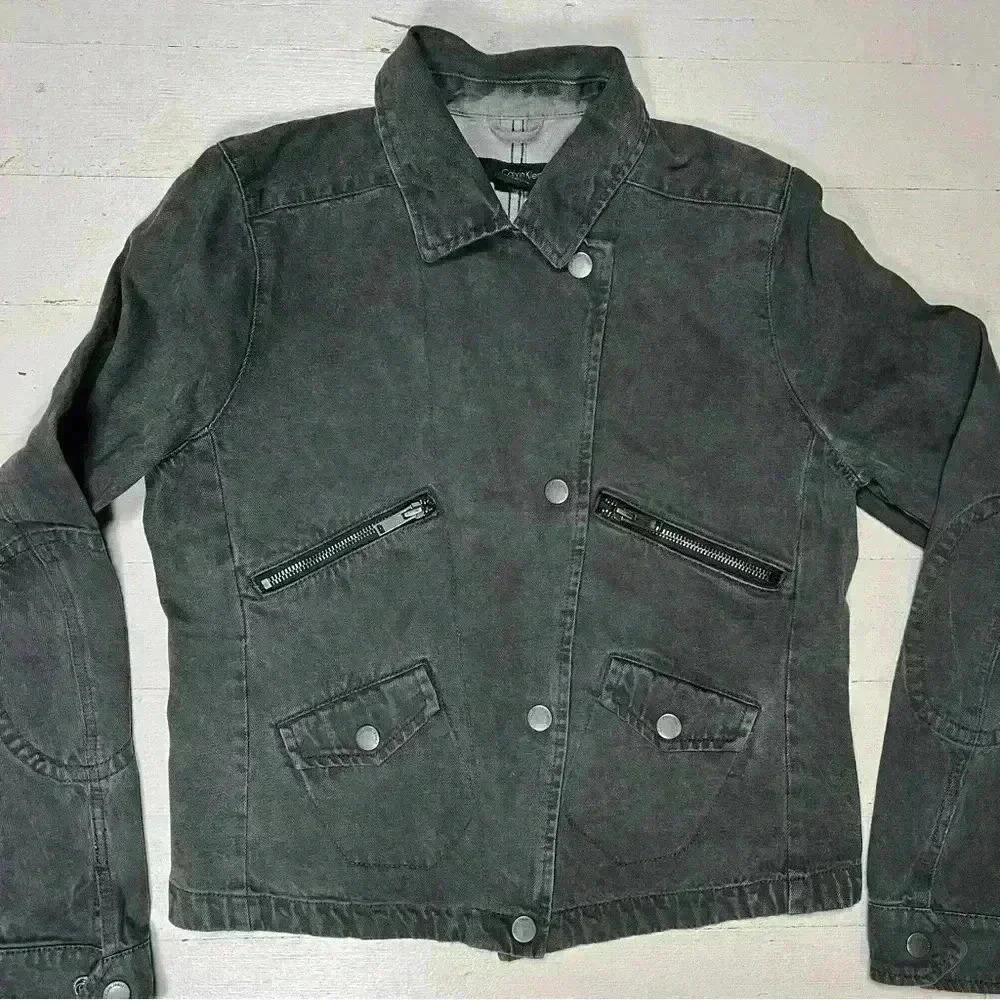 Vintage Calvin Klein Black Wash Denim Biker Style Jacket Women’s Size Small - Picture 4 of 12